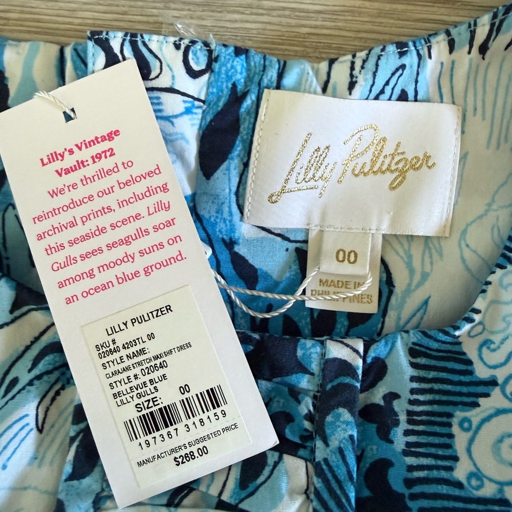 Lilly Pulitzer Blue & White Floral Maxi Shift Dress - Picture 3 of 5